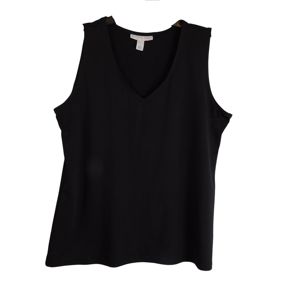 Emaline Womens Black Sleeveless V-Neck Shell Tank Top Stretch Jersey Large